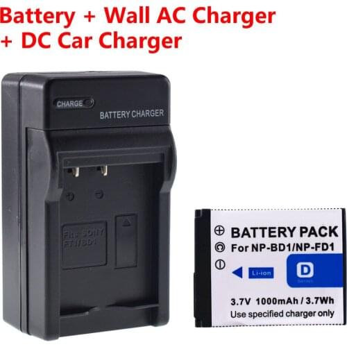 Battery + Home&Car Charger for Sony NP-BD1 NPFD1 | DSC-T200 /T300 /T500 /T700/ T900/ TX1