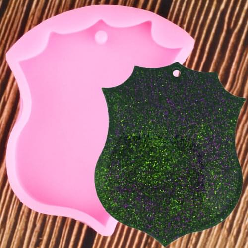 Shiny Police Badge Keychains Silicone Mold Key Chain Pendant Polymer Clay DIY Jewelry Making Glitter Epoxy Resin Moulds