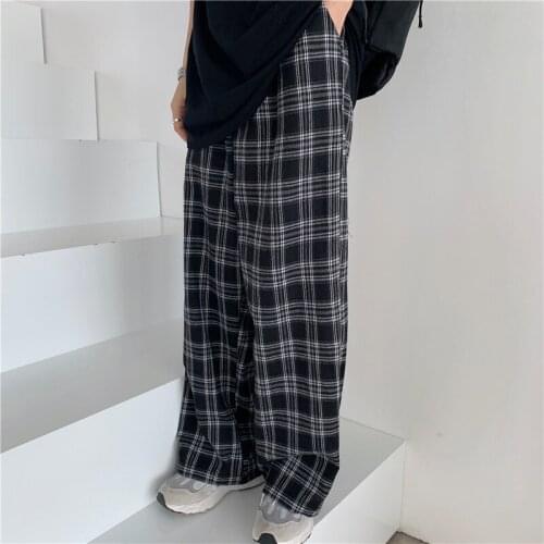 New Plaid Pants Women Casual Chic Oversize 3XL Loose Wide Leg Trousers Retro Harajuku Hip-hop All-match Unisex Pants Streetwear