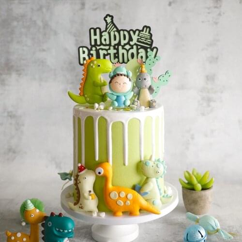 Jungle Dinosaur Decoration Themed Birthday CakeTopper Soft Clay Dress Up Baby Shower Boys Birthday Cake Decor Baking Supplies