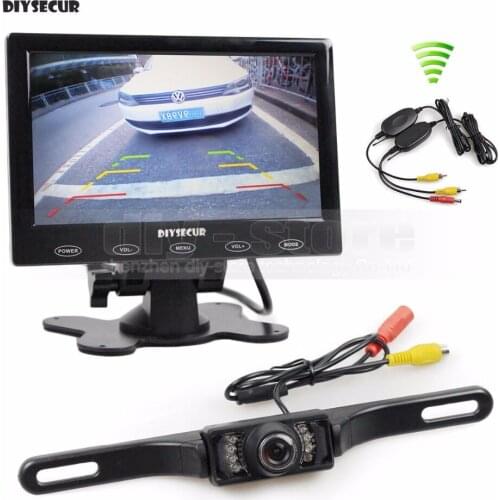 DIYSECUR Wireless 7 inch Touch Button Ultra-thin Car Monitor + IR Rear View Camera Wireless Parking Assistance System Kit