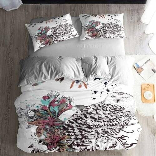 HELENGILI 3D Bedding Set Owl Print Duvet cover set lifelike bedclothes with pillowcase bed set home Textiles #MTY-04