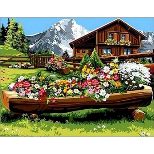 GATYZTORY 60x75cm Frame DIY Painting By Numbers Flower House Landscape Painting Handmade Home Room Decors Unique Gift