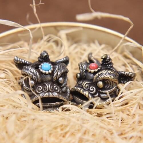 Chinese Lion Dance Knife Beads Lanyard Pendants EDC Outdoor Paracord Bracelets DIY Umbrella Rope Accessories Brass Animal Charms