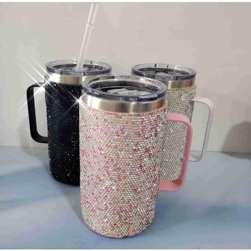 New style stainless steel coffee cup with handle for travel diamond vacuum insulated 720ML mug with lid