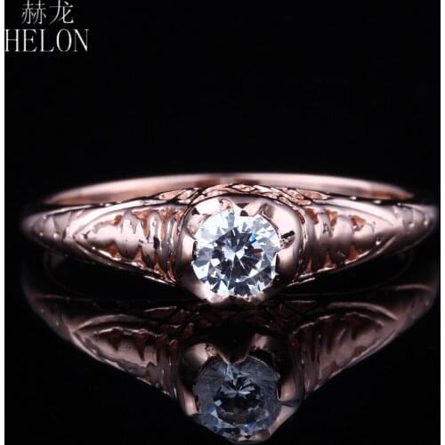 HELON VVS/DEF Moissanite Ring Solid 14K Rose Gold 4mm Round Lab Grown Moissanite Diamond Engagement Ring Women Vintage Jewelry