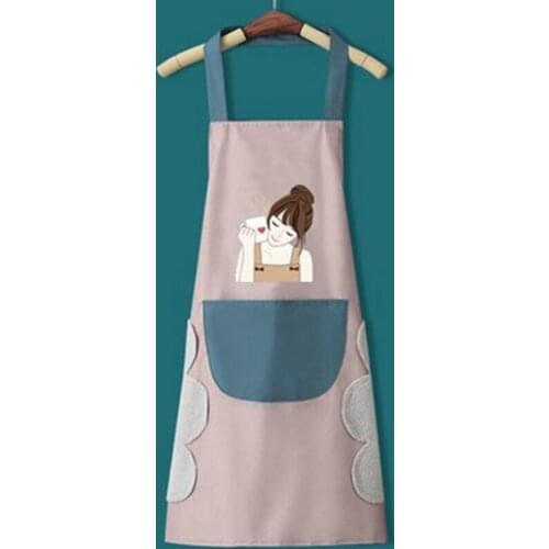 HGHO Kitchen Wipeable Waterproof Oil-Proof Cartoon Cute Girl Kitchen Nail Shop Apron for Women Baking Accessories