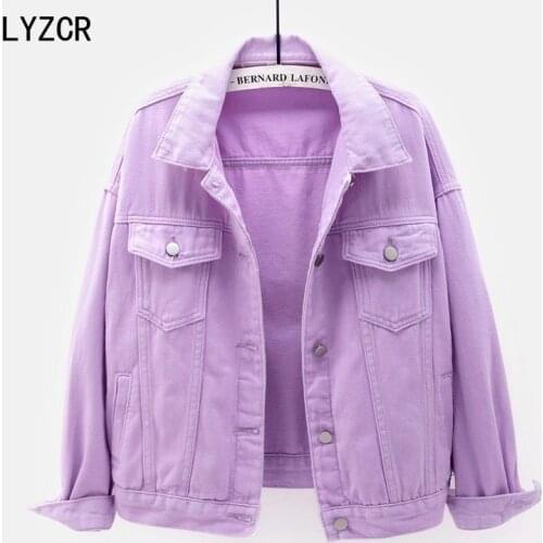 LYZCR Winter Womens Denim Jacket Autumn Oversize Candy Color Basic Jackets for Women 2021 Jaqueta Jeans Coat Plus Size 3XL