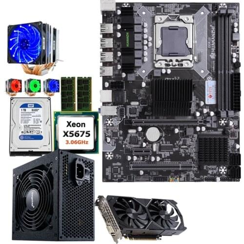 Discount HUANANZHI X58 Motherboard set CPU Xeon X5675 3.06GHz with cooler RAM 16G(2*8G) RECC 1TB HDD 500W PSU GPU GTX1050Ti 4GD5