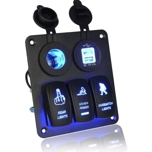 Car modification cab accessory panel 3-position rocker switch with dual USB3.1a car charger modification UL certification