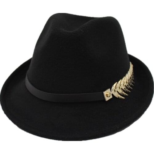Seioum European US Roll Narrow Brim Wool Felt Fedora Hat for Men Women Trend Unisex Jazz Trilby Hat with Belt Metal Gentleman
