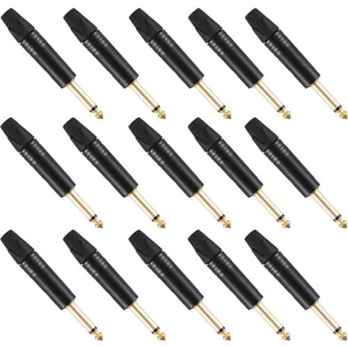 Headphone Plug Gold Plating 15Pcs Plug Mono Professional 2 Pole 6.35 mm Jack Plug