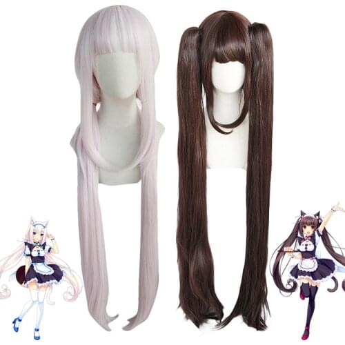 Nekopara Chocolat Vanilla Long Ponytails Wig Cosplay Costume Heat Resistant Synthetic Hair Chocola Women Carnival Party Wigs