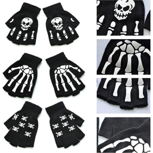 Halloween Style Gloves Horror Skull Claw Bone Skeleton Half Gloves Novelty Unisex Mitten Gloves Winter Hand Warmer