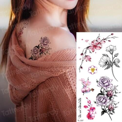 Sexy temporary tattoos for women girls back tattoo flower water color body stickers fashion summer tattoo waterproof decals 2019
