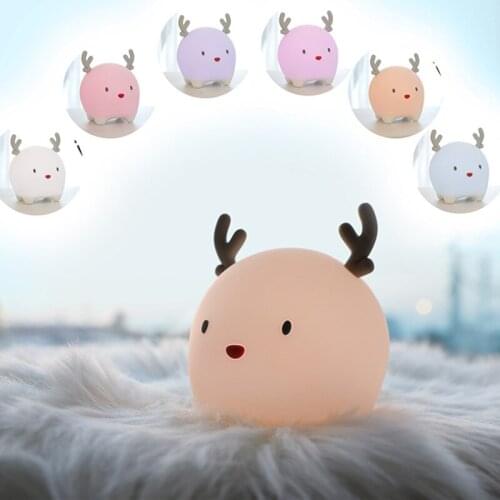 LED Night Light Silicone Touch Sensor Colors Light Deer USB Night Table Lamp Light for Room Kid Bedroom Home Light Decoration