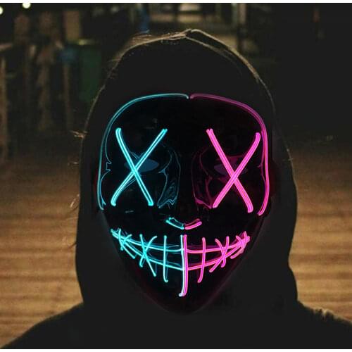 Glowing LED Purge Mask Horror Costume Accessories Disguised Hacker Luminous EL Wire Mask For Halloween Christmas Cosplay Party