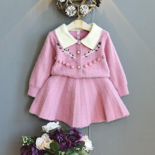 Baby Girls Sweater Set 2020 Autumn Floral Lapel Cardigan Top + Skirt Two-piece Kids Girl Clothing Toddler Girl Winter Clothes