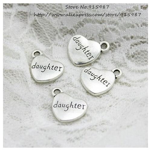 Sweet Bell (30 pieces/lot) 14*18mm Antique Alloy Heart Engraving letters "daughter" Charm Jewelry Findings 2C202