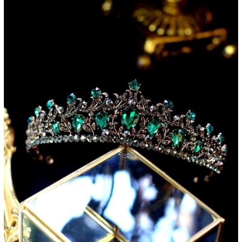 Baroque Vintage Gold Black Green Crystal Bridal Tiaras Crowns Pageant Prom Rhinestone Veil Tiara Headbands Wedding Hair Jewelry