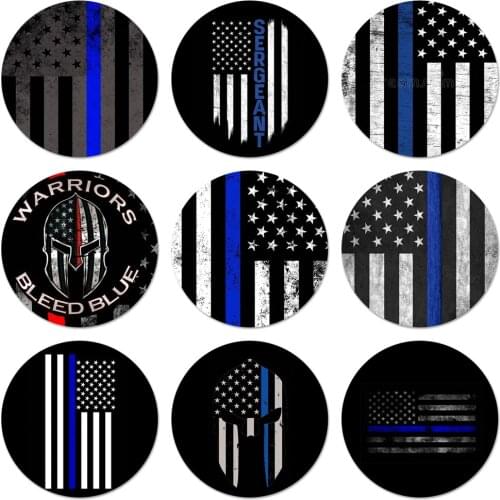 Thin Blue Line USA Flag Police Skull Brooch Pin Cosplay Badge Accessories For Clothes Backpack Decoration Gift