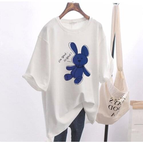 2021 Summer Cartoon Bear Women T-shirt Sweet Oversize Short Sleeved HIp Hop Korean Women Cotton Loose Ins White Female Clothes