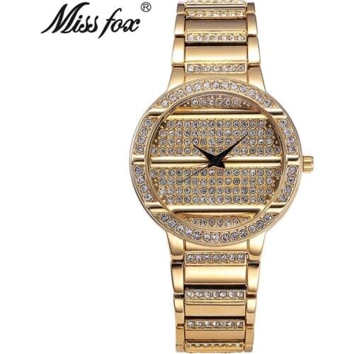 Miss Fox Brand Women Watch fashion Luxury Gold Full Diamond Watch Female Steel Timepiece Women Quartz watches relojes mujer