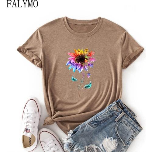 Woman Summer T-Shirts Short Sleeve Tops Sunflower Flower Floral Graphic Tee Shirts for Women Tees Top Shirts Female Print Tshirt