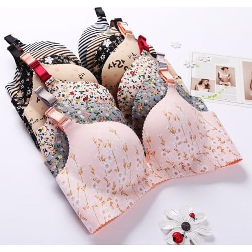 Women Flower Print Seamless Bra Sexy Lingerie Floral Push Up Bras One-Piece Underwear