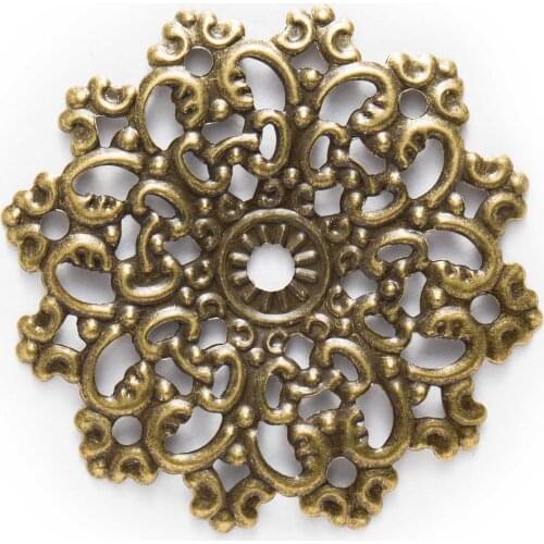 10/30 Piece Bronze Tone Filigree Flower Shaped Wraps Connnector Embellishments Findings Jewelry Making DIY 47mm