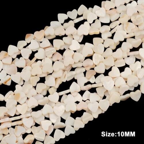 10mm Primary Color Natural Pearl Shell Beads Heart Shape Stone Beads DIY Charms Ring Necklace Bracelet Gift Women Accessories
