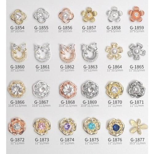 10pcs/lot Pink Bow Rose Flower Smiley Zircon Crystals Rhinestones Jewelry Nail Art Decorations Nails Accessories Charms Supplies