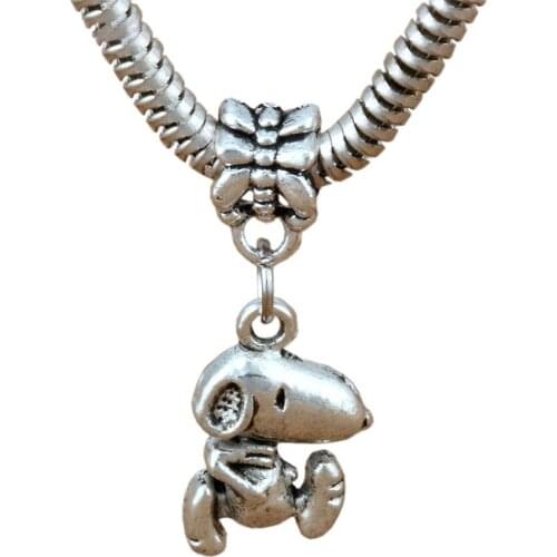 100pcs/lot Zinc alloy dog Dangles Beads Fit European Charm Bracelet Jewelry DIY Metal 11.5x29mm D-215