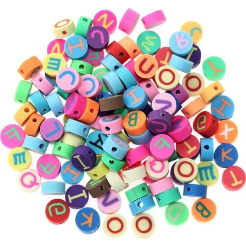 100pcs Mix Color Letters Polymer Clay Beads 10mm Loose Spacer Clay Bead DIY Bracelet Necklace Jewelry Making Gifts