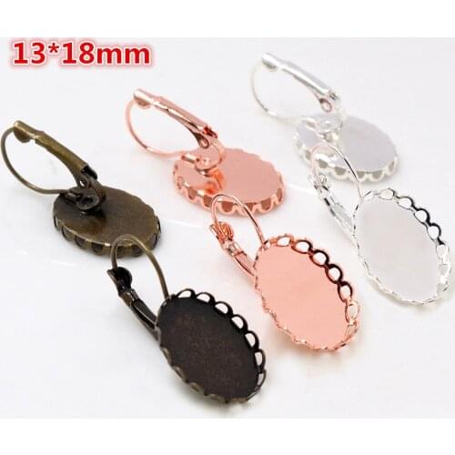 13x18mm 10pcs/lots 3 Colors plated French Lever Back Earrings Blank/Base,Fit 13x18mm Oval glass cabochons