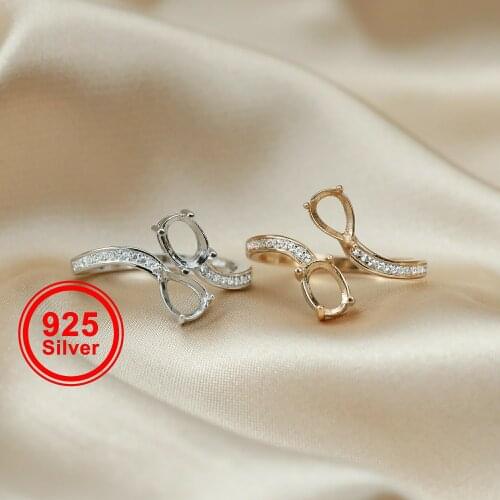 5x7MM Oval Pear Bypass Pave Shank Rose Gold Plated Solid 925 Sterling Silver Adjustable Ring Settings for DIY 1294157
