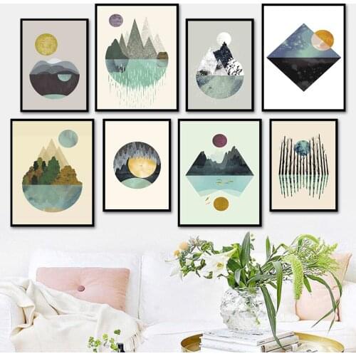 Abstract Mountain Sun Moon Color Block Wall Art Canvas Painting Nordic Posters And Prints Wall Pictures For Living Room Decor