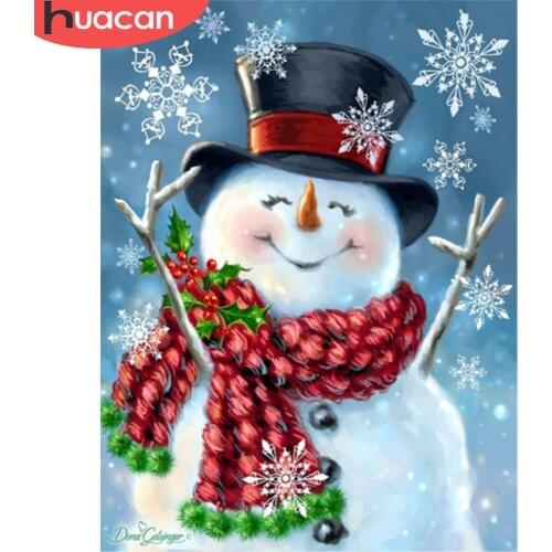 Huacan Diamond Embroidery Snowman Diamond Painting Full Square Resin Diamond Mosaic Cross Stitch Needlework Christmas Gift