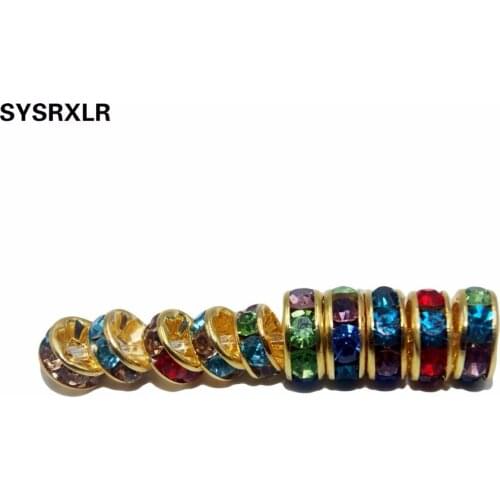 Free Shipping 100 Pcs 6 8 MM Copper Wheels Spacers Beads Golden AB Plated Rhinestone Beads For Jewelry Making DIY Accessories