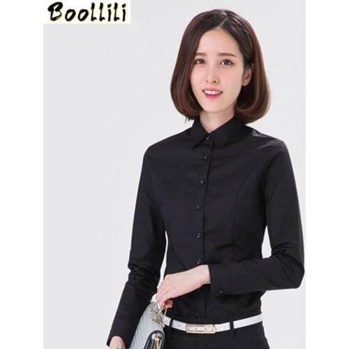 Boollili 2020 Fashion Autumn Winter Black Shirt Women Long-Sleeve Thick Slim Workwear OL Shirts Femme Plus Size Tops 5XL
