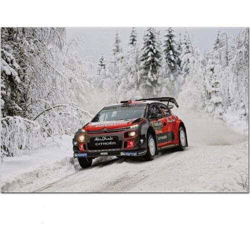 C3 s3 winter rally sport car snow forest racing track living room decor home art decoration wood frame fabric poster KN081