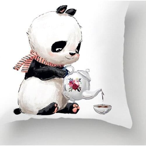 Cute Cartoon Panda Sika Deer Series Polyester Sofa Decorative Cushion Cover for Home Decor 45x45cm