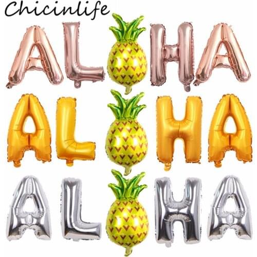 Chicinlife 5Pcs Pineapple Aloha Foil Letter Balloons Hawai Tropical Beach Summer Party Decoration Aloha Party Balloon Supplies