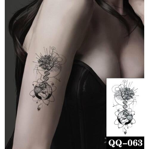 Earth Geometric Planets Waterproof Temporary Tattoo Sticker Black Trees Stairs Fake Tattoos Flash Tatoos Arm Body Art Women Men