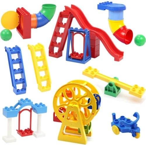 Playground Set Accessories Big Building Blocks Swing Seesaw Ferris Wheel Amusement Park DIY Bricks Kid Toys For Children Gifts