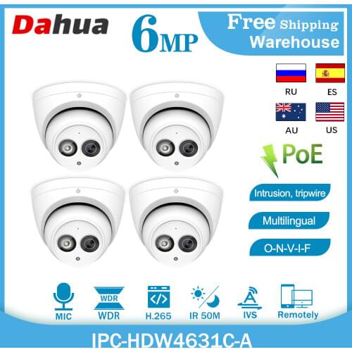 Dahua IP Camera IPC-HDW4631C-A 6MP POE H265 IP67 WDR Onvif Mini Dome CCTV Built-in MIC IR 30m IVS Starlight Outdoor Video Camera