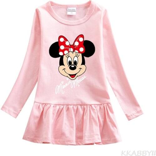 Korean Version Of The Spring And Autumn Cartoon New Childrens Wear Girls Round Collar Cotton Dress 100 Pleated Foreign Baby Ski