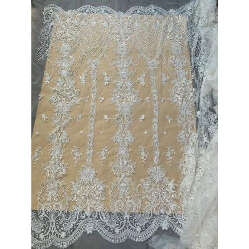 1 Yard New sequins beaded full lace Fabric Edge Embroidery Flower Wedding Dress DIY Accessories Sewing