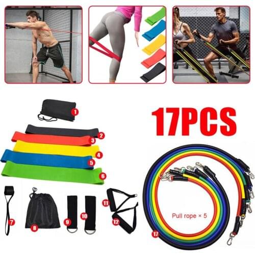 17-Piece Multi-Function Sports Rally Suit Yoga Rally Rope Fitness Training Rally Belt Elastic Rope Rally Device Set Home Workout