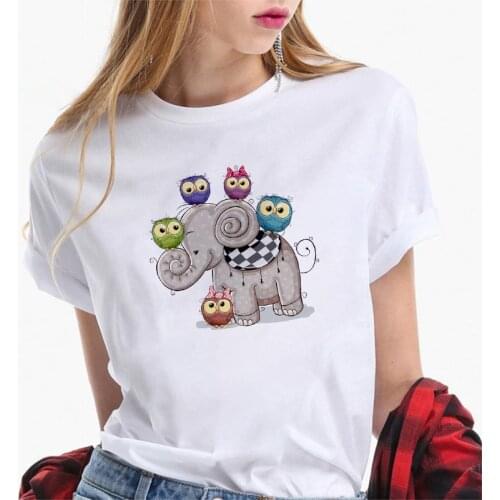Fashion Elephant t shirt women Kawaii Animal graphic Printed short sleeve cartoon white tops women clothes aesthetic tees female